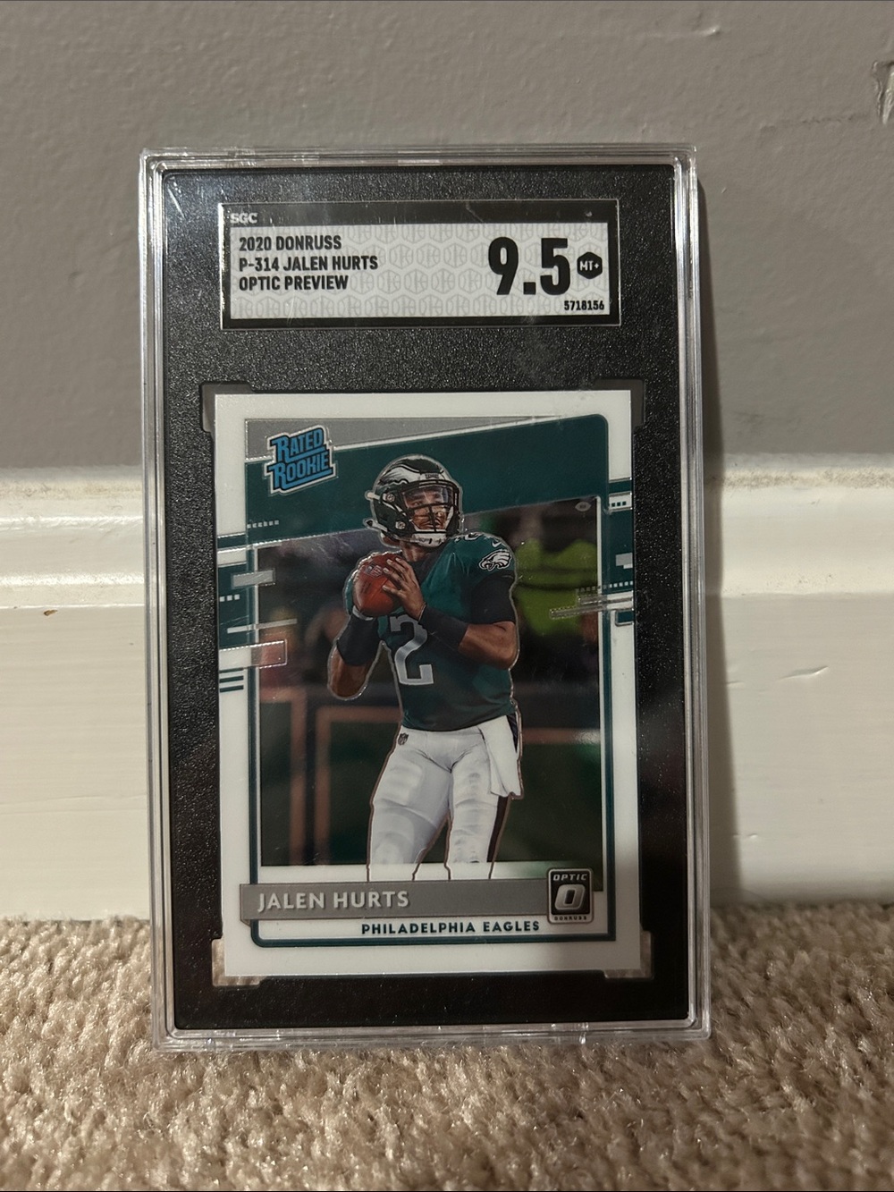 2020 Panini Donruss Optic Preview Rookie Jalen Hurts #P-314 graded 9.5 SGC.